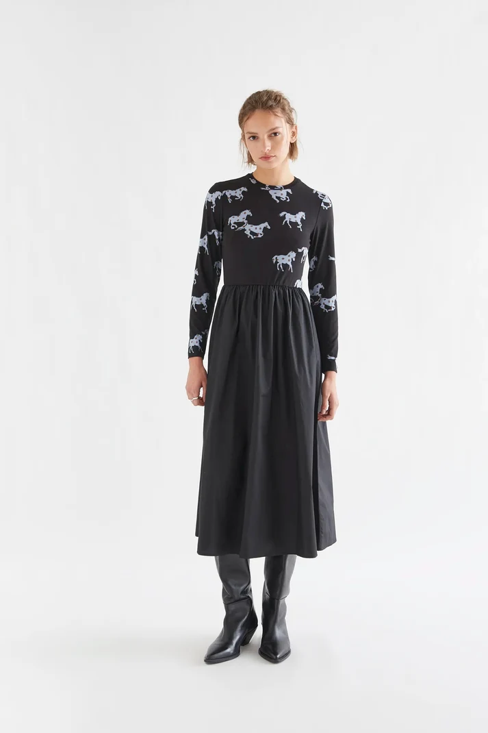 Vestido midi de algodón con estampado Horse