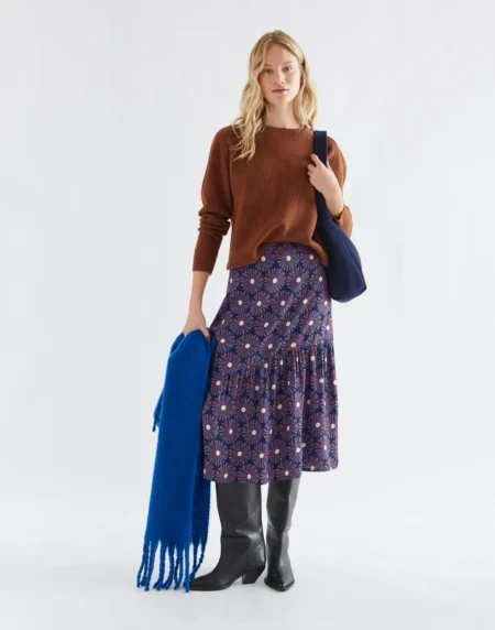 Falda midi con estampado Chocolate Flower