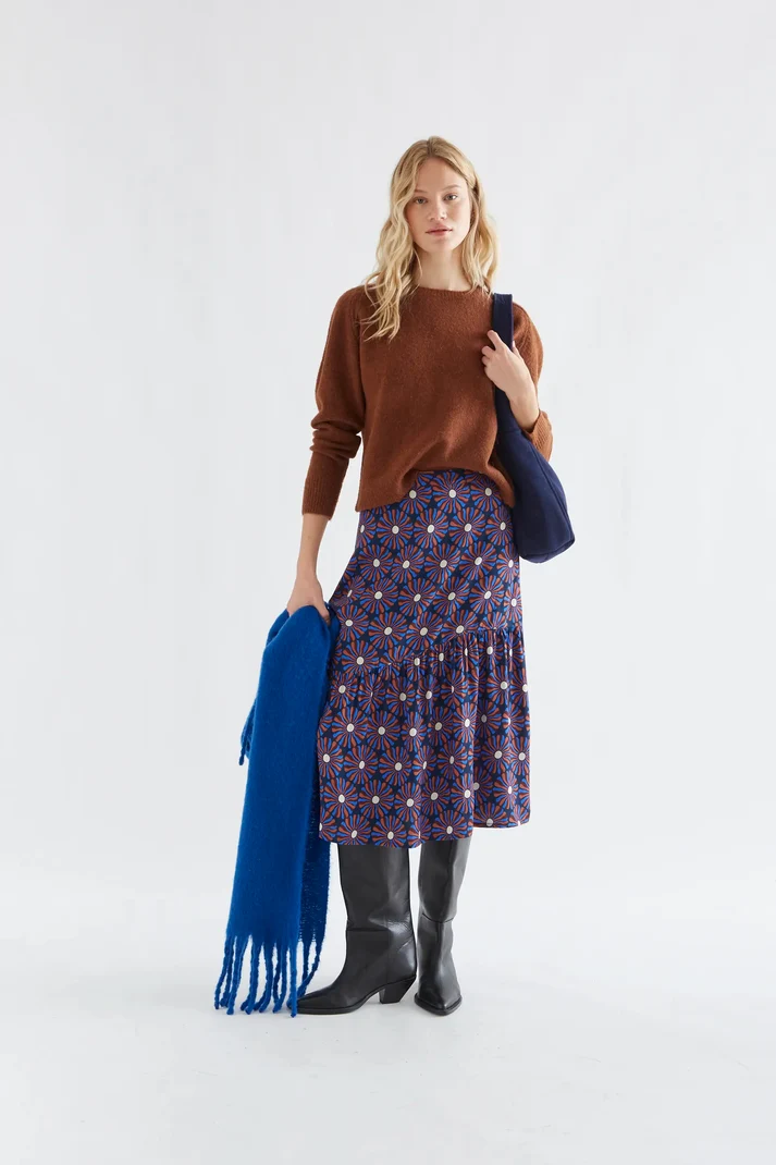 Falda midi con estampado Chocolate Flower