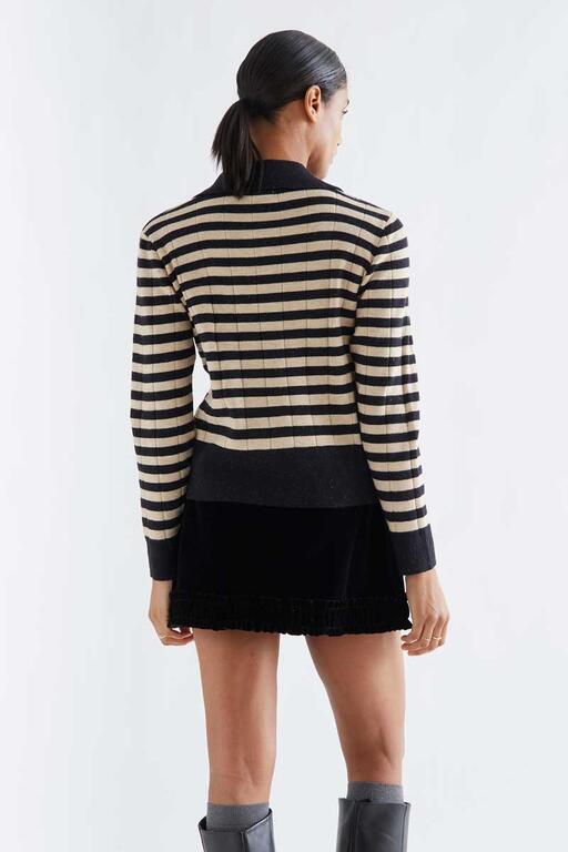 Cardigan punto con estampado de rayas negro y beige - Imagen 5