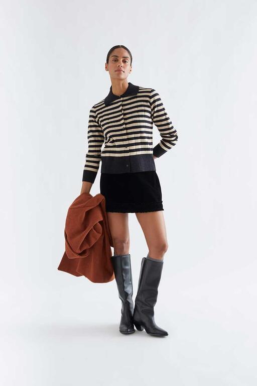 Cardigan punto con estampado de rayas negro y beige - Imagen 2