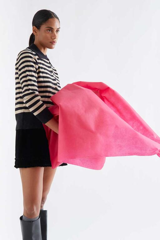 Cardigan punto con estampado de rayas negro y beige - Imagen 3