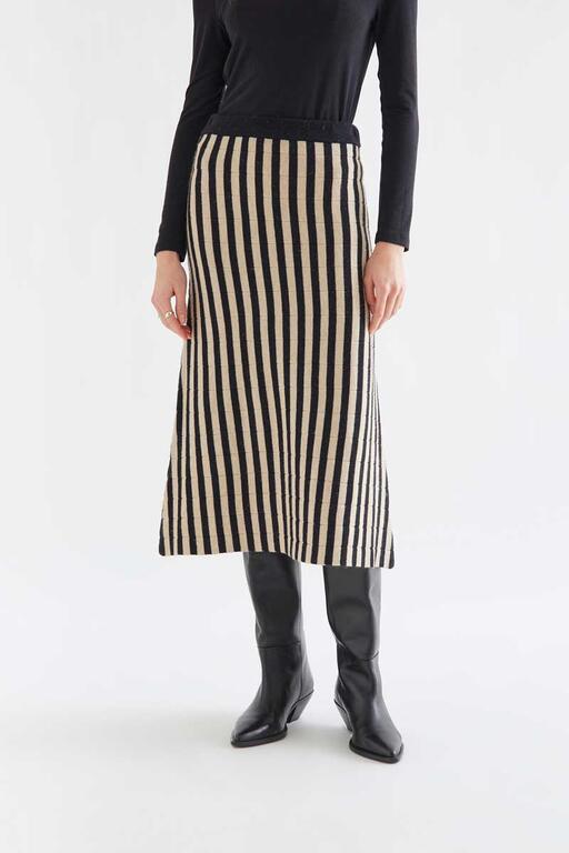 Falda midi con estampado de rayas negro y beige - Imagen 3