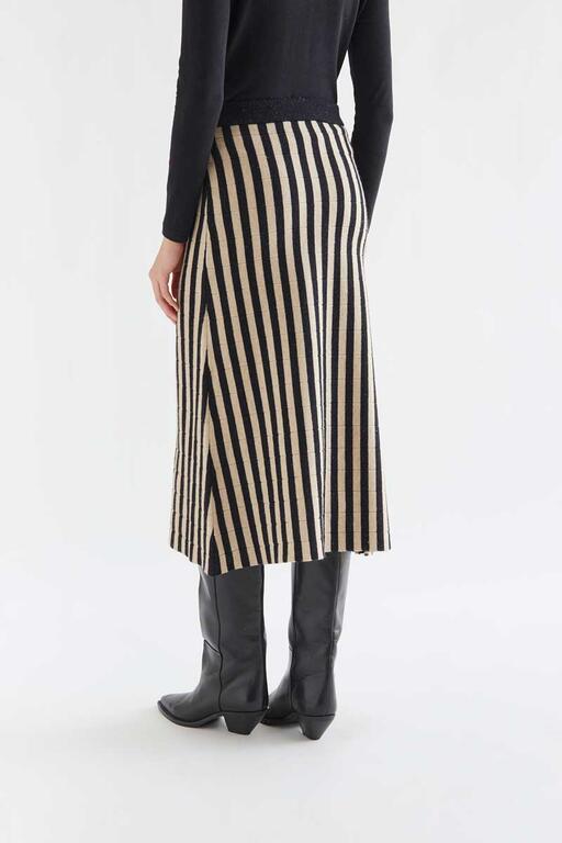 Falda midi con estampado de rayas negro y beige - Imagen 5